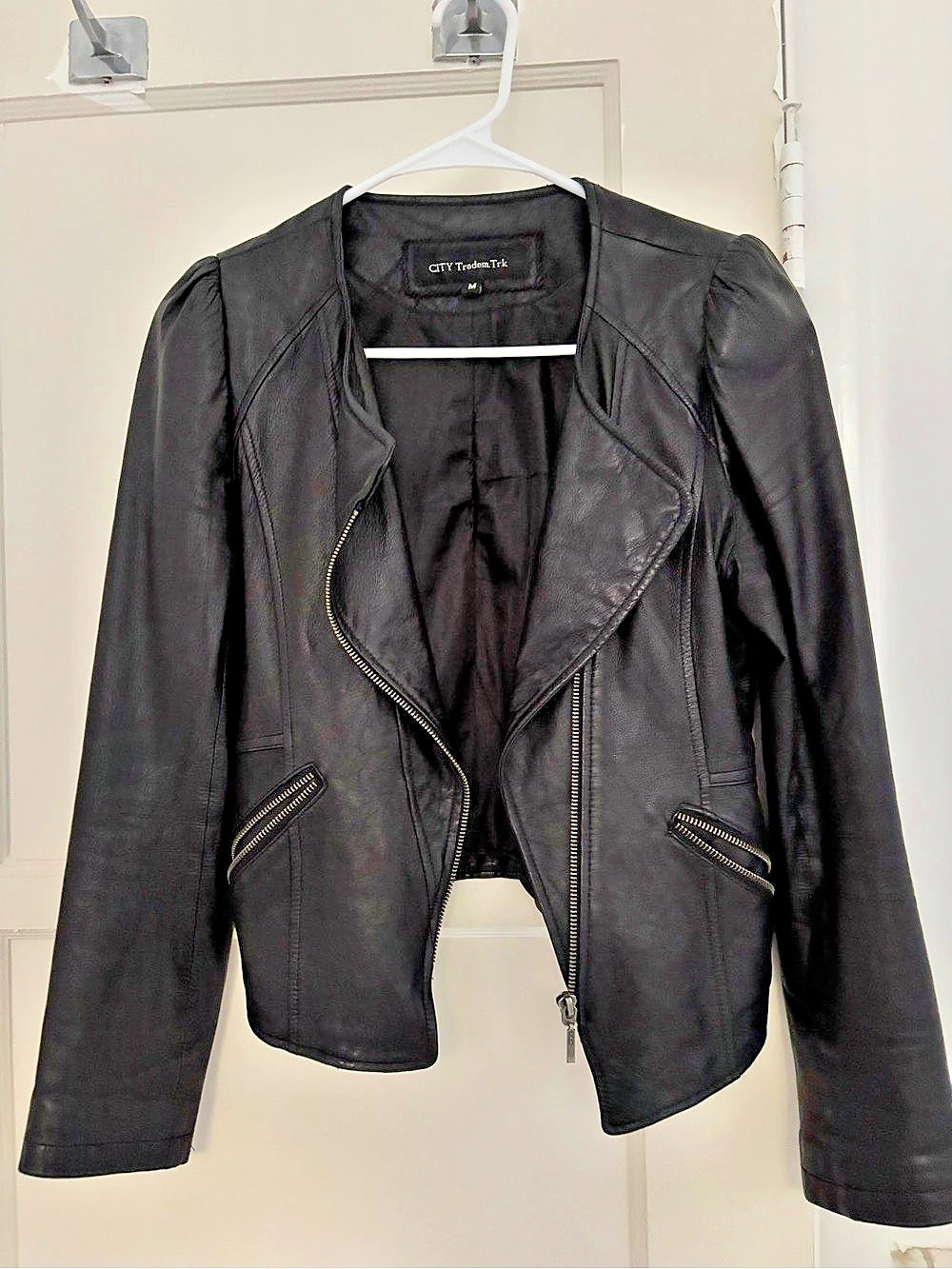 CITY Trademarks soft genuine lambskin Leather Moto Jacket Size Medium
